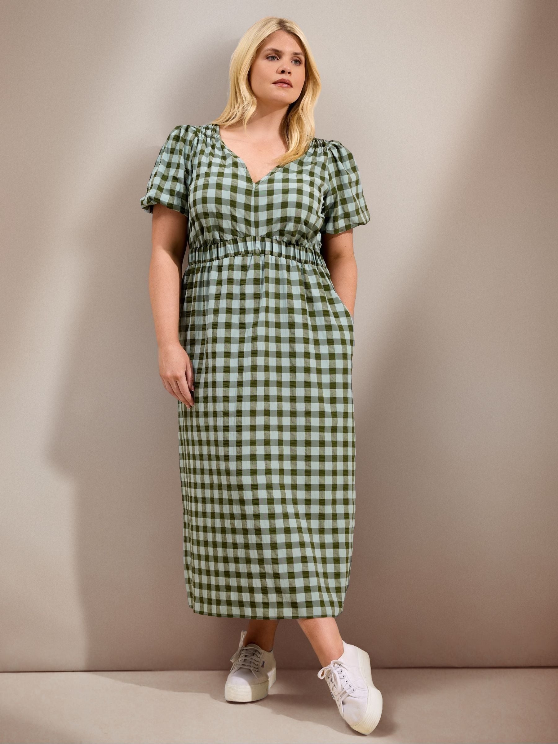 Buy Live Unlimited Green Gingham V-Neck Midaxi Dress from Next USA