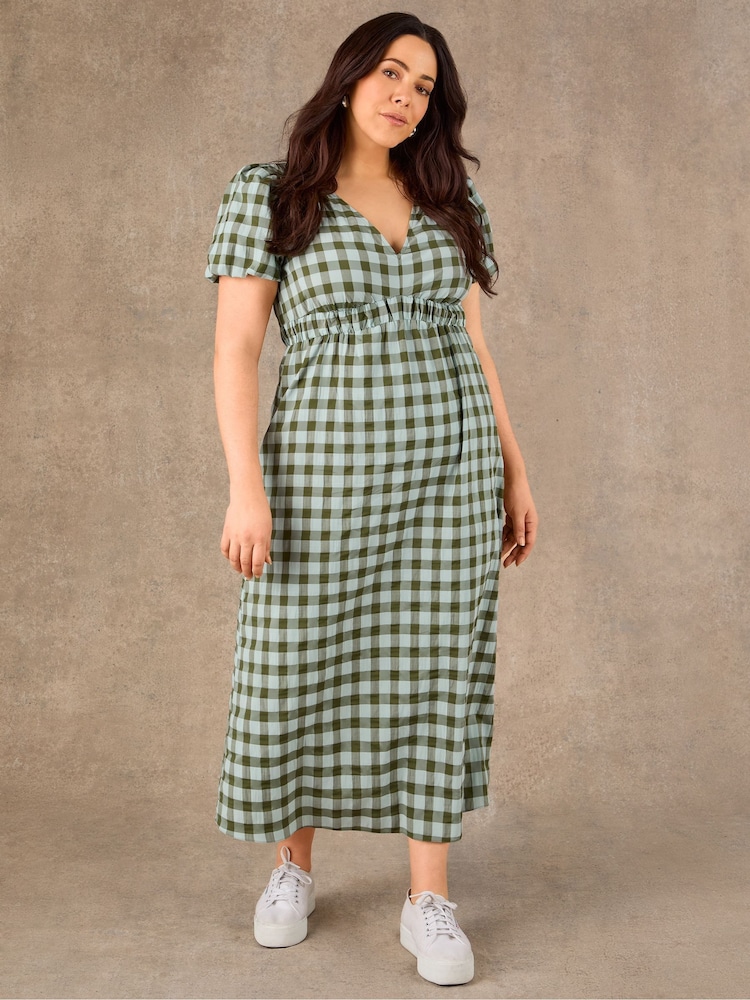 Live Unlimited Green Gingham V-Neck Midaxi Dress - Image 1 of 4