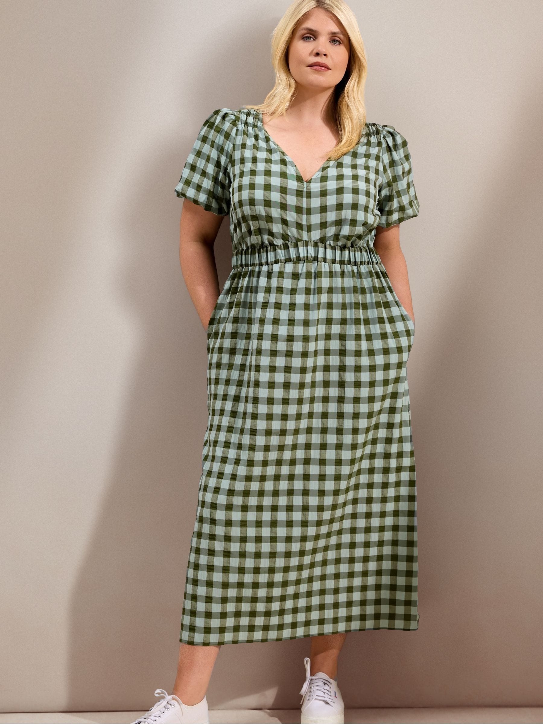 Buy Live Unlimited Green Gingham V-Neck Midaxi Dress from Next USA