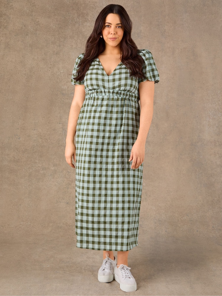 Live Unlimited Green Gingham V-Neck Midaxi Dress - Image 4 of 4