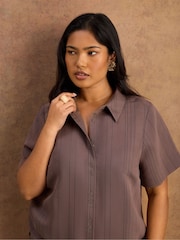 Live Unlimited Brown Stripe Short Sleeve Shirt - Image 2 of 5