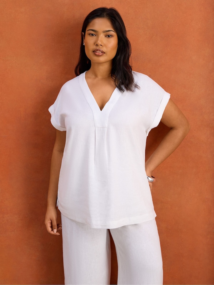 Live Unlimited White Linen Blend Drawstring Cropped Trousers - Image 2 of 5