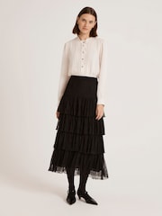 Finery Black Elisa Mesh Midi Tiered Skirt - Image 2 of 4