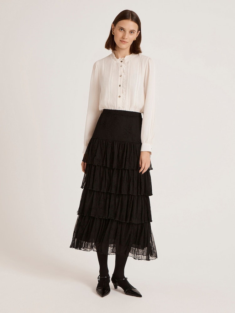 Finery Black Elisa Mesh Midi Tiered Skirt - Image 2 of 4