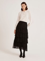 Finery Black Elisa Mesh Midi Tiered Skirt - Image 3 of 4
