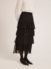 Finery Black Elisa Mesh Midi Tiered Skirt - Image 4 of 4