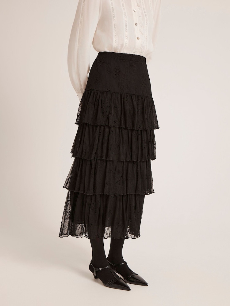 Finery Black Elisa Mesh Midi Tiered Skirt - Image 4 of 4