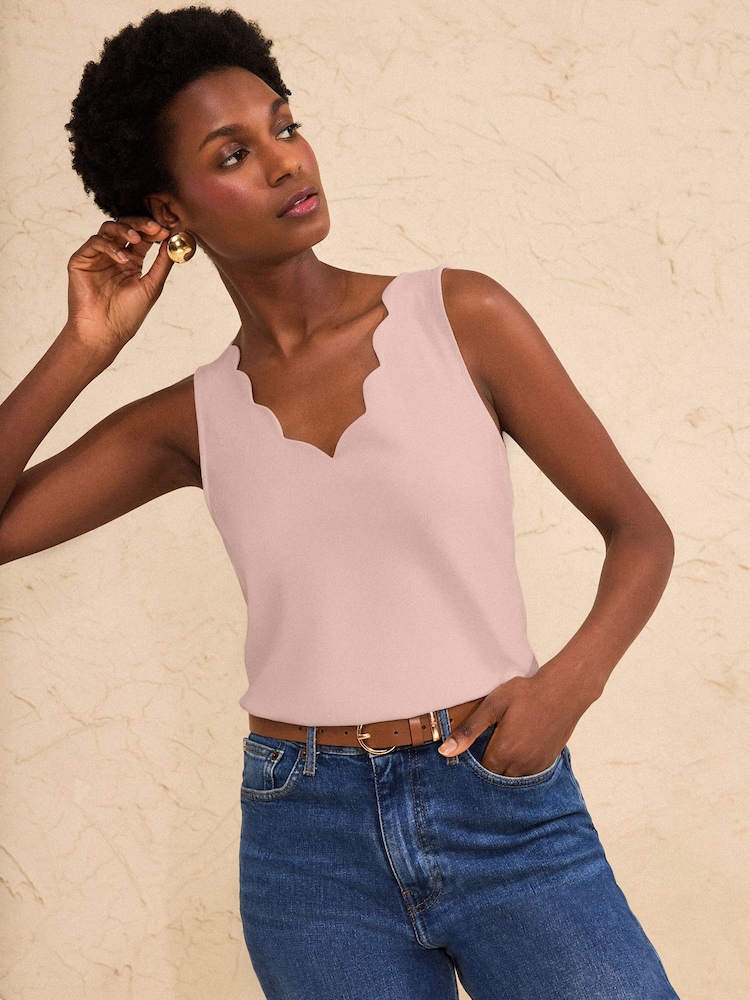 Love & Roses Rose Pink Scallop Scoop Neck Jersey Vest - Image 1 of 4 Love & Roses Rose Pink Scallop Scoop Neck Jersey Vest - Image 1 of 4