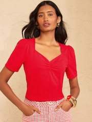 Love & Roses Red Short Sleeve Sweetheart Top - Image 1 of 4