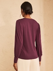 Love & Roses Burgundy Red V-Neck Jersey Top - Image 4 of 4