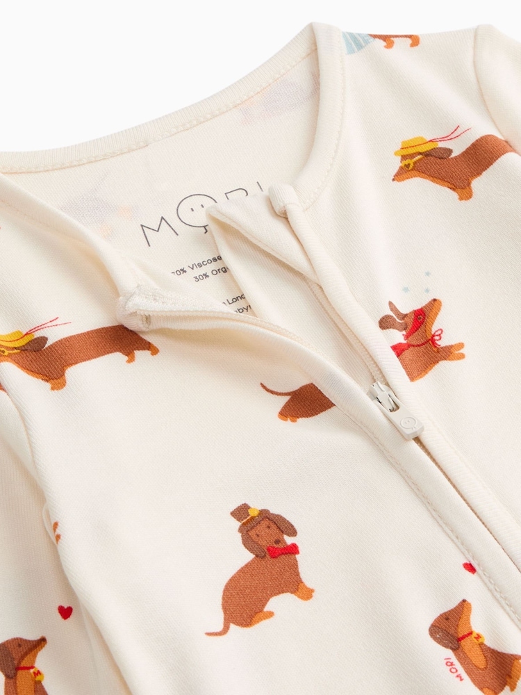 MORI Cream Sausage Dog Clever Zip Supersoft Sleepsuit - Image 4 of 4 MORI Cream Sausage Dog Clever Zip Supersoft Sleepsuit - Image 4 of 4