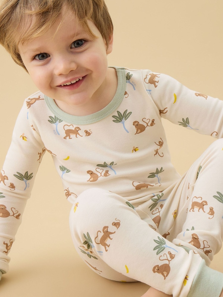 MORI Cream Monkeys Supersoft Pyjamas - Image 1 of 4 MORI Cream Monkeys Supersoft Pyjamas - Image 1 of 4