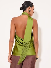 Lipsy Green Cowl Neck Scarf Detail Satin Top - Image 3 of 5