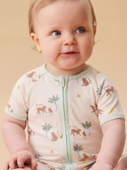 MORI Cream Monkeys Summer Supersoft Sleepsuit - Image 1 of 2