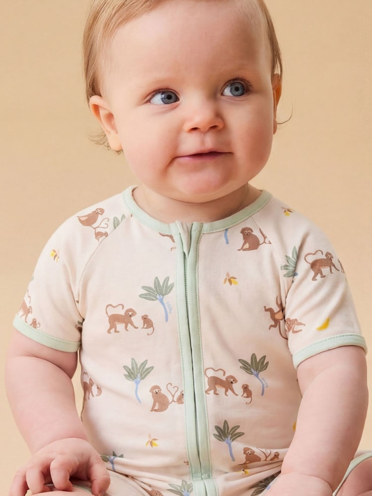 MORI Cream Monkeys Summer Supersoft Sleepsuit - Image 1 of 2