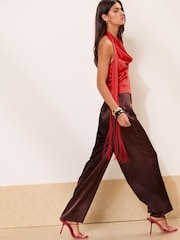 Lipsy Red Cowl Neck Scarf Detail Satin Top - Image 4 of 5