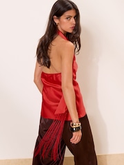 Lipsy Red Cowl Neck Scarf Detail Satin Top - Image 5 of 5