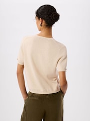 Whistles Cream Short Sleeve Button Front Knit Cardigan - Image 2 of 5