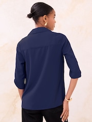 Navy - Lipsy V-Neck 3/4 Sleeve Collared Blouse - Larawan 4 ng 4