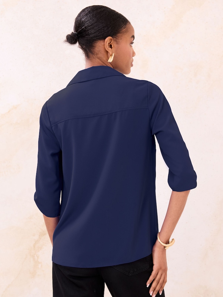 Navy - Lipsy V-Neck 3/4 Sleeve Collared Blouse - Larawan 4 ng 4