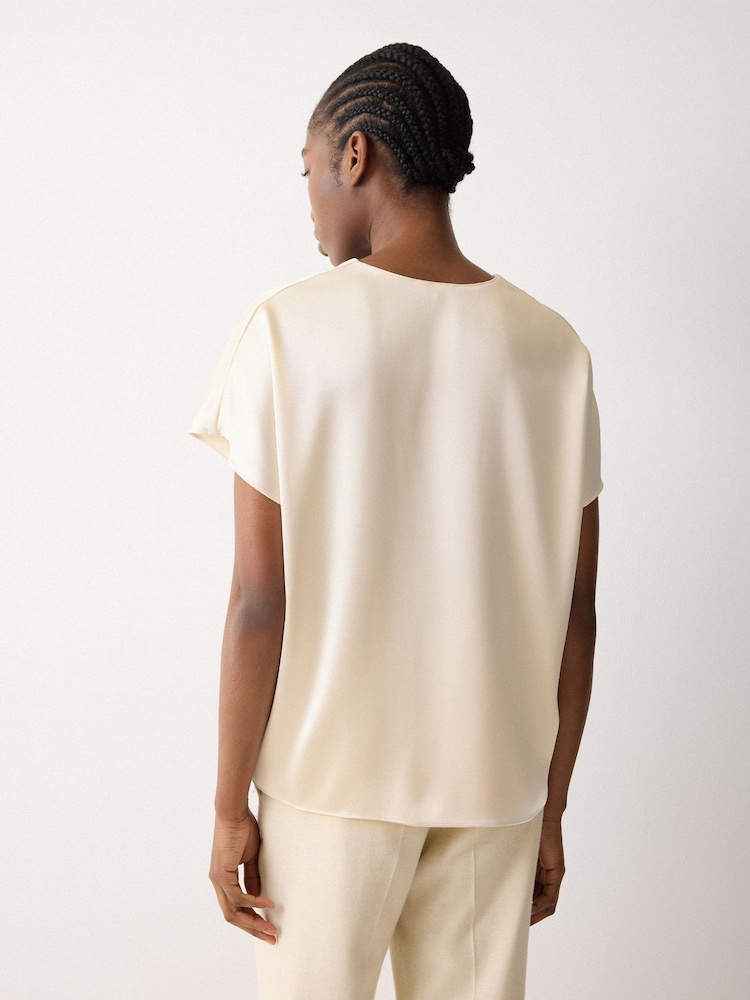 Jigsaw Cream Heavy Satin Pleat Front Top - Image 2 of 5