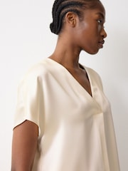 Jigsaw Cream Heavy Satin Pleat Front Top - Image 4 of 5