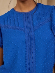 Love & Roses Cobalt Blue Dobby Flutter Sleeve Shell Top - Image 2 of 4
