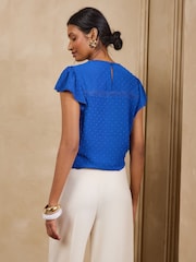 Love & Roses Cobalt Blue Dobby Flutter Sleeve Shell Top - Image 4 of 4