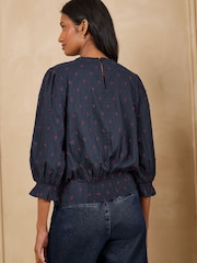 Love & Roses Navy Petite Floral Embroidered 3/4 Sleeve Blouse - Image 5 of 5