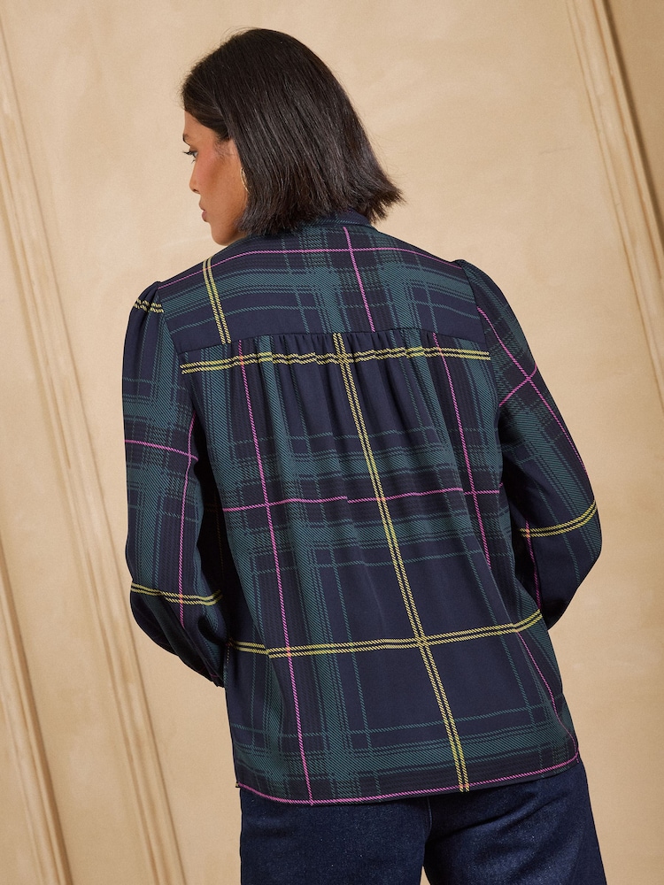 Love & Roses Navy Check Printed Petite Pussybow Long Sleeve Blouse - Image 5 of 5