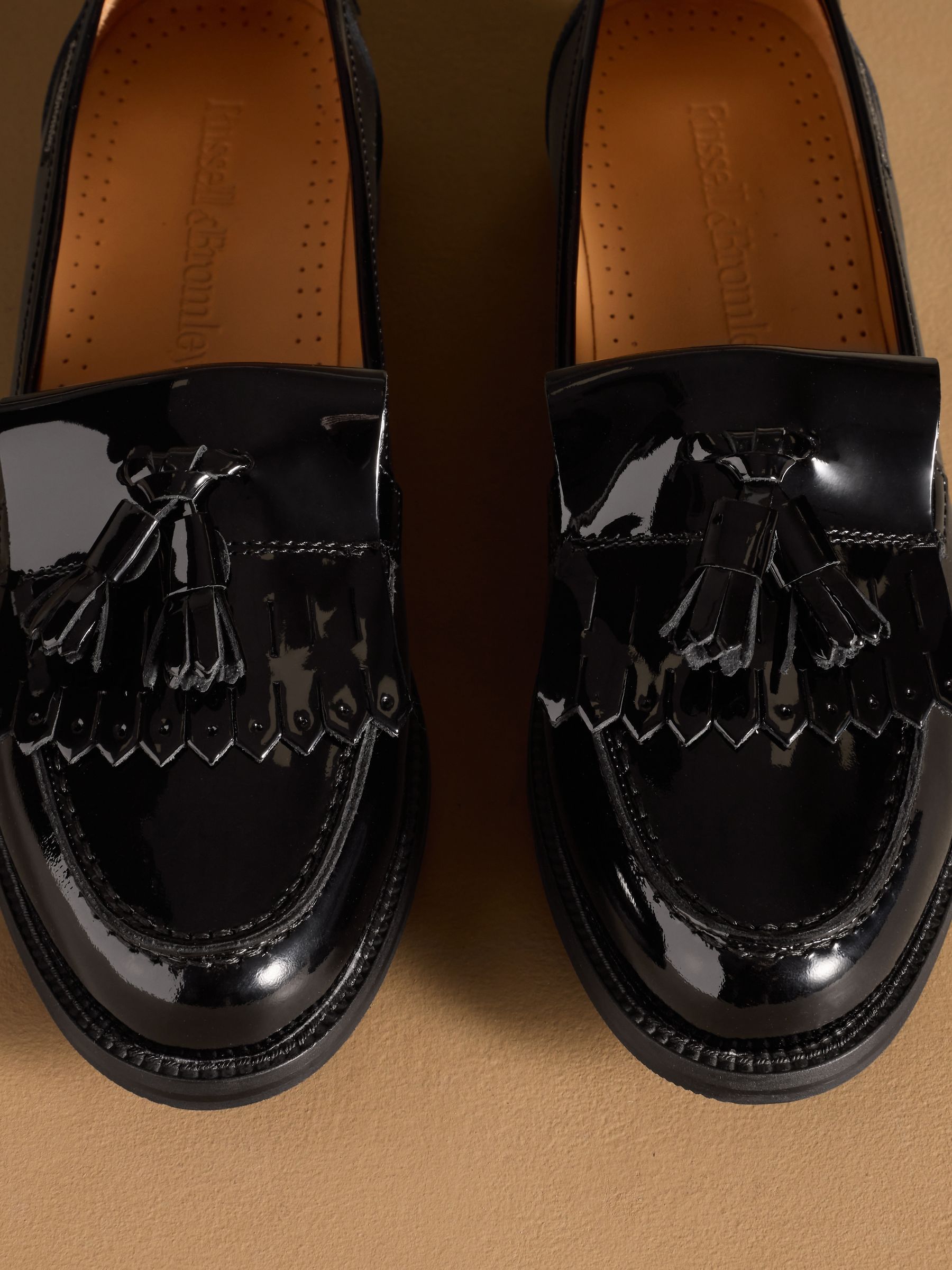 Buy Russell & Bromley Black Patent Chester Tassel Loafers from
