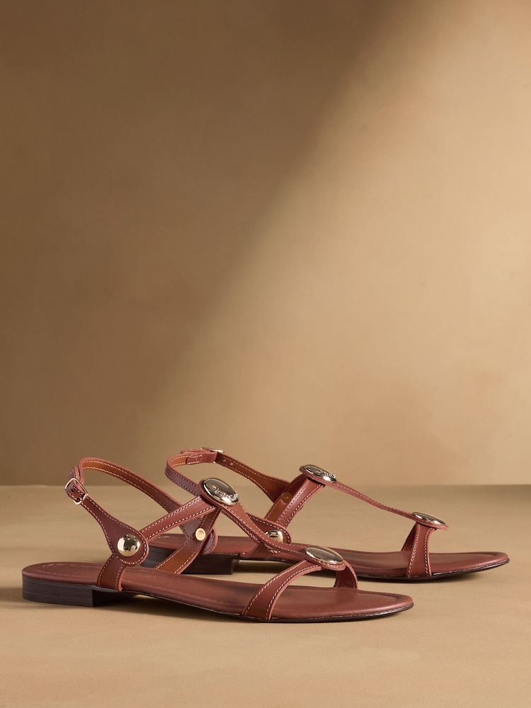 Russell & Bromley Brown Lauren Disc Trim Sandals - Image 1 of 7