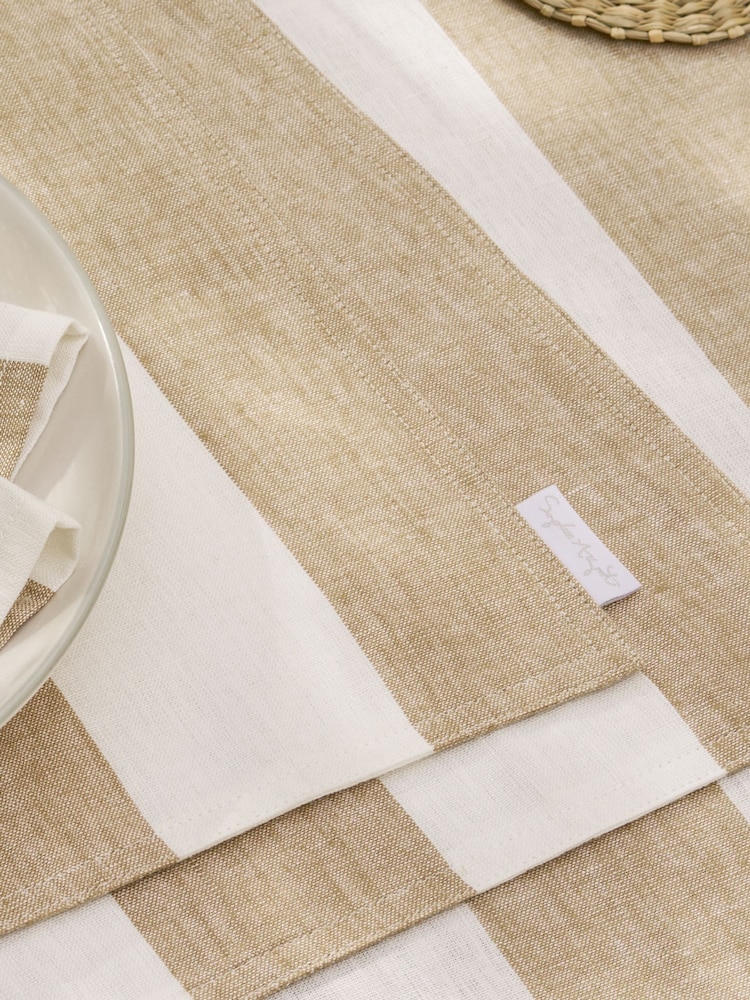 Sophie Allport Set of 2 Natural Witham Sand Stripe Linen Placemat - Image 2 of 3