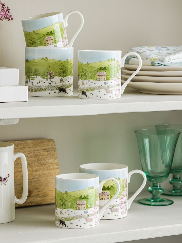 Sophie Allport White Spring Cottage Scene Mug - Image 1 of 3