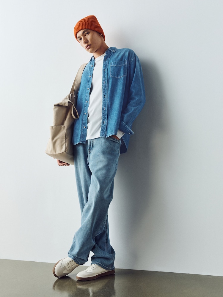 أزرق متوسط - Cotton Denim Shirt - صورة 2 من 7