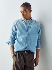 أزرق تبييض - Cotton Denim Shirt - صورة 1 من 8