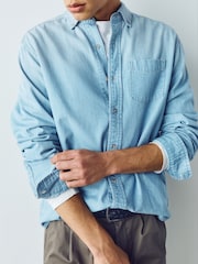 أزرق تبييض - Cotton Denim Shirt - صورة 5 من 8