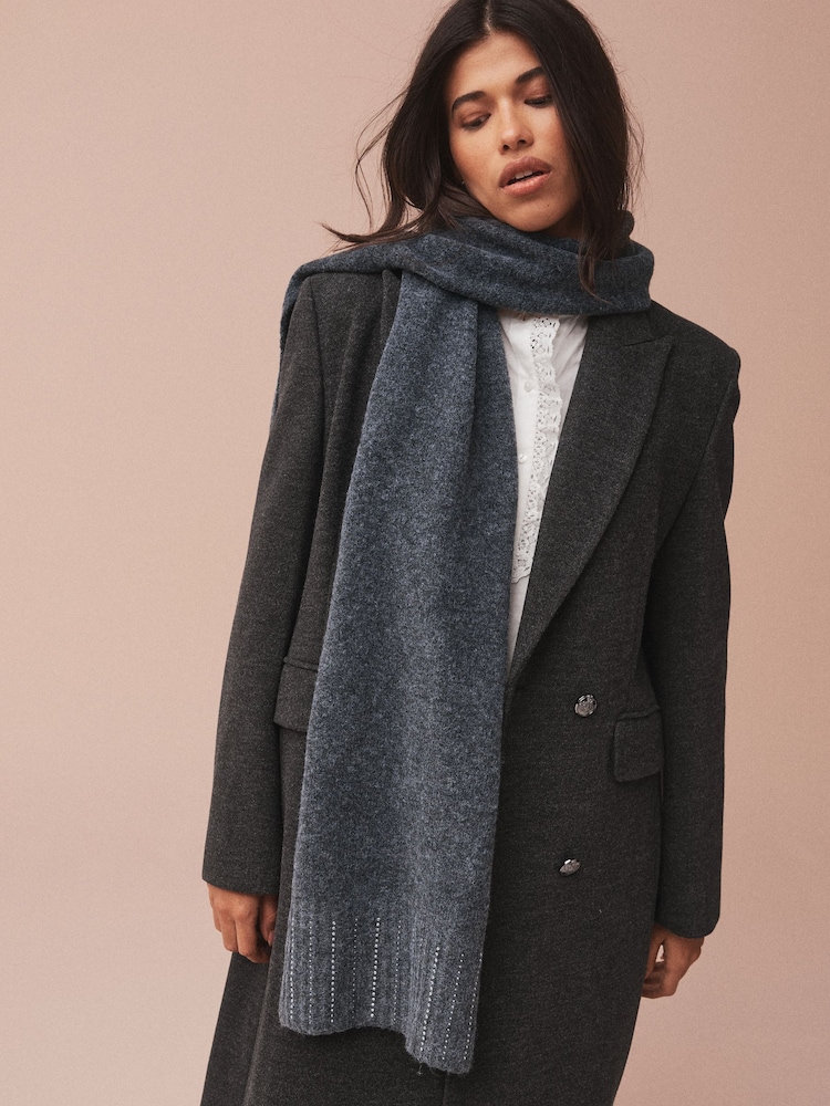 B by Ted Baker Charcoal Grey Diamante Stud Wool Blend Scarf - Image 1 of 8