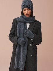 B by Ted Baker Charcoal Grey Diamante Stud Wool Blend Scarf - Image 3 of 8