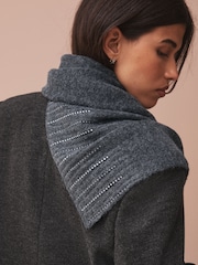 B by Ted Baker Charcoal Grey Diamante Stud Wool Blend Scarf - Image 4 of 8
