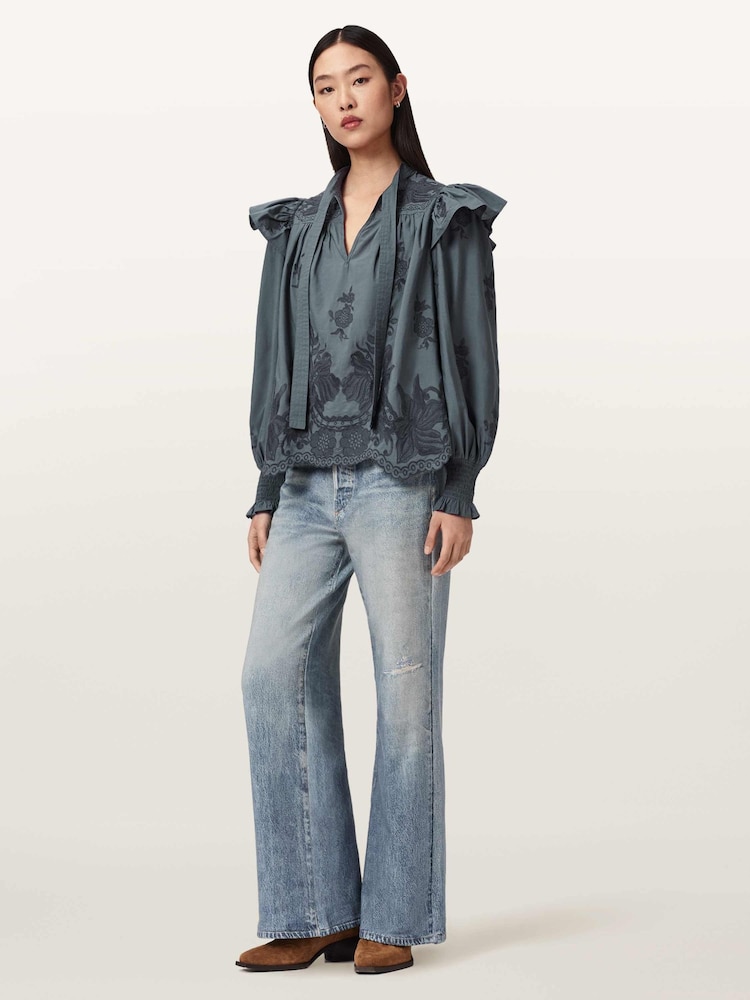 AllSaints Blue Nisa Embroidered Top - Image 2 of 6