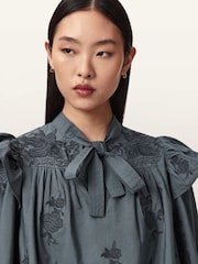 AllSaints Blue Nisa Embroidered Top - Image 3 of 6