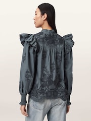 AllSaints Blue Nisa Embroidered Top - Image 4 of 6
