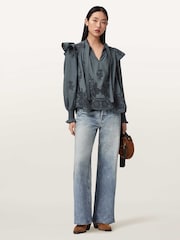AllSaints Blue Nisa Embroidered Top - Image 5 of 6