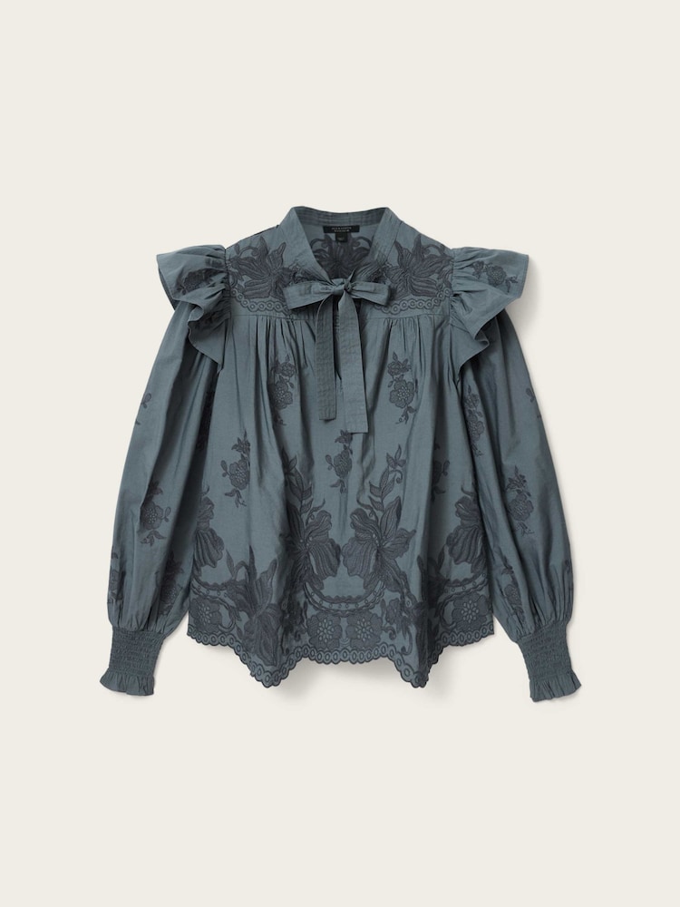 AllSaints Blue Nisa Embroidered Top - Image 6 of 6