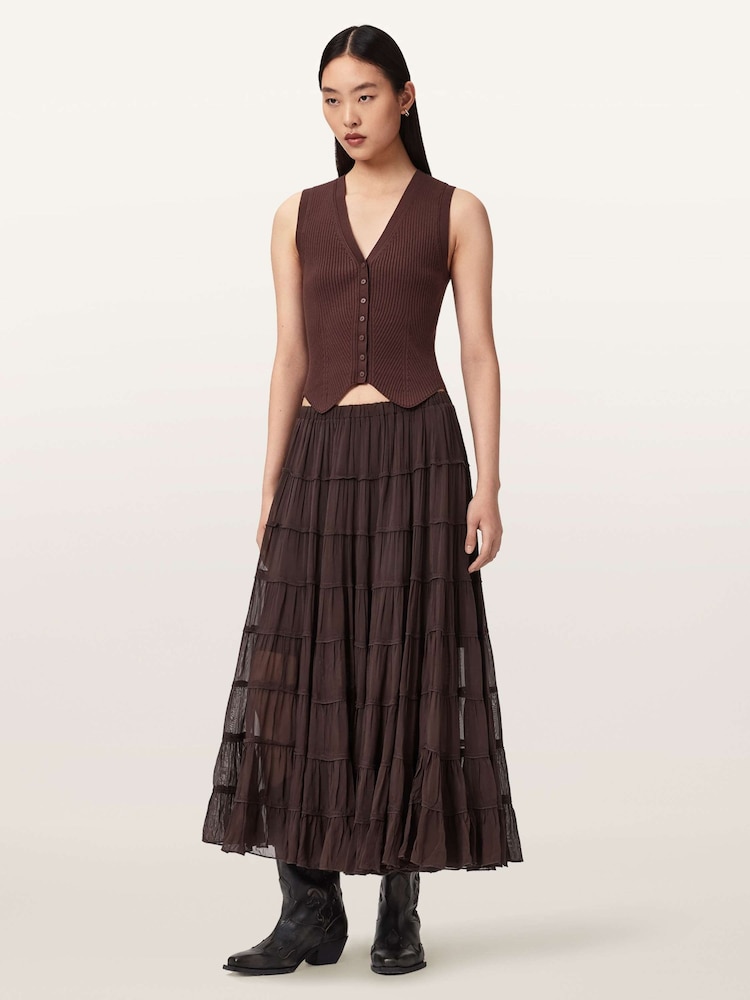 AllSaints Brown Eva Skirt - Image 2 of 7