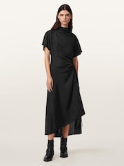 AllSaints Black Rosie Silk Dress - Image 1 of 5