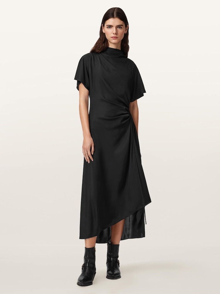 AllSaints Black Rosie Silk Dress - Image 1 of 5