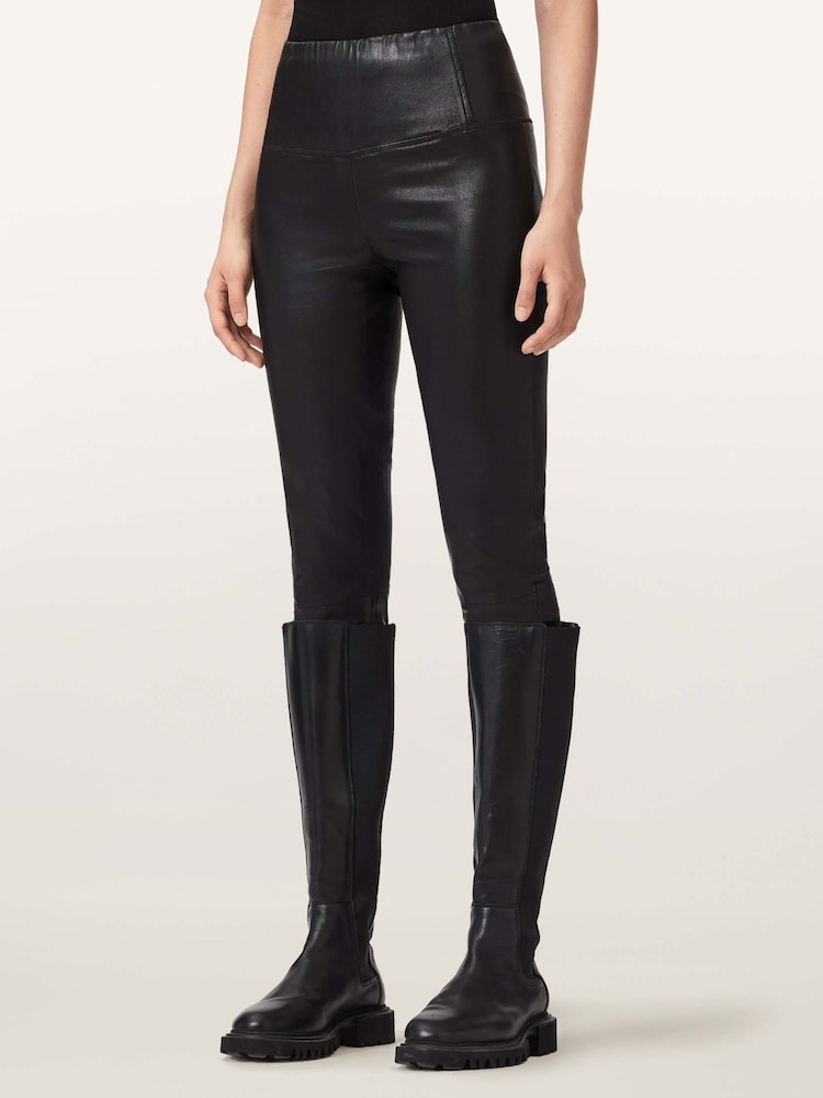 AllSaints Black Cora Leather Leggings - Image 1 of 7