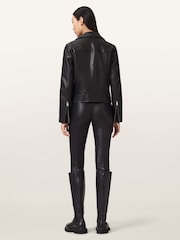 AllSaints Black Cora Leather Leggings - Image 6 of 7